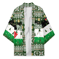 Palestine Christmas Kimono with Green-White Theme, Tree Ornaments, and Nativity Scene Motif - Wonder Print Shop