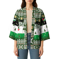 Palestine Christmas Kimono with Green-White Theme, Tree Ornaments, and Nativity Scene Motif - Wonder Print Shop