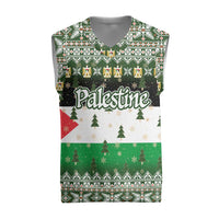 Palestine Christmas Knitted V-Neck Vest with Green-White Theme, Tree Ornaments, and Nativity Scene Motif - Wonder Print Shop