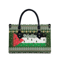 Palestine Christmas Leather Bag with Green-White Theme, Tree Ornaments, and Nativity Scene Motif - Wonder Print Shop