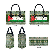 Palestine Christmas Leather Bag with Green-White Theme, Tree Ornaments, and Nativity Scene Motif - Wonder Print Shop