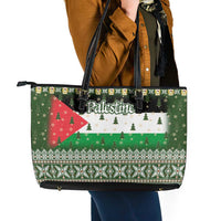 Palestine Christmas Leather Tote Bag with Green-White Theme, Tree Ornaments, and Nativity Scene Motif - Wonder Print Shop