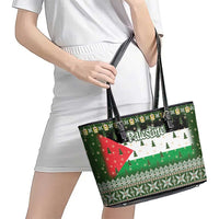 Palestine Christmas Leather Tote Bag with Green-White Theme, Tree Ornaments, and Nativity Scene Motif - Wonder Print Shop