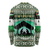 Palestine Christmas Long Sleeve Shirt with Green-White Theme, Tree Ornaments, and Nativity Scene Motif - Wonder Print Shop