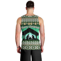 Palestine Christmas Men Tank Top with Green-White Theme, Tree Ornaments, and Nativity Scene Motif - Wonder Print Shop