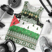 Palestine Christmas Men Tank Top with Green-White Theme, Tree Ornaments, and Nativity Scene Motif - Wonder Print Shop