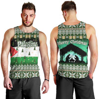 Palestine Christmas Men Tank Top with Green-White Theme, Tree Ornaments, and Nativity Scene Motif - Wonder Print Shop