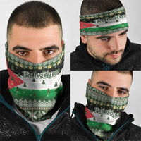 Palestine Christmas Neck Gaiter with Green-White Theme, Tree Ornaments, and Nativity Scene Motif - Wonder Print Shop