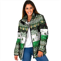 Palestine Christmas Padded Jacket with Green-White Theme, Tree Ornaments, and Nativity Scene Motif - Wonder Print Shop