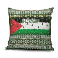 Palestine Christmas Pillow Cover with Green-White Theme, Tree Ornaments, and Nativity Scene Motif - Wonder Print Shop