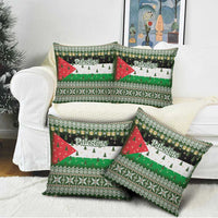 Palestine Christmas Pillow Cover with Green-White Theme, Tree Ornaments, and Nativity Scene Motif - Wonder Print Shop