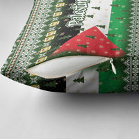 Palestine Christmas Pillow Cover with Green-White Theme, Tree Ornaments, and Nativity Scene Motif - Wonder Print Shop