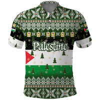 Palestine Christmas Polo Shirt with Green-White Theme, Tree Ornaments, and Nativity Scene Motif - Wonder Print Shop