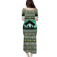 Palestine Christmas Puletasi with Green-White Theme, Tree Ornaments, and Nativity Scene Motif - Wonder Print Shop