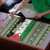 Palestine Christmas Puzzle with Green-White Theme, Tree Ornaments, and Nativity Scene Motif - Wonder Print Shop