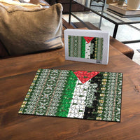 Palestine Christmas Puzzle with Green-White Theme, Tree Ornaments, and Nativity Scene Motif - Wonder Print Shop