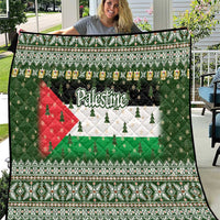 Palestine Christmas Quilt with Green-White Theme, Tree Ornaments, and Nativity Scene Motif - Wonder Print Shop