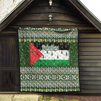 Palestine Christmas Quilt with Green-White Theme, Tree Ornaments, and Nativity Scene Motif - Wonder Print Shop