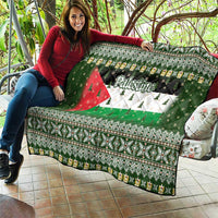 Palestine Christmas Quilt with Green-White Theme, Tree Ornaments, and Nativity Scene Motif - Wonder Print Shop