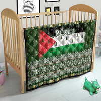 Palestine Christmas Quilt with Green-White Theme, Tree Ornaments, and Nativity Scene Motif - Wonder Print Shop