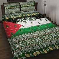 Palestine Christmas Quilt Bed Set with Green-White Theme, Tree Ornaments, and Nativity Scene Motif - Wonder Print Shop