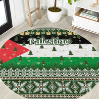 Palestine Christmas Round Carpet with Green-White Theme, Tree Ornaments, and Nativity Scene Motif - Wonder Print Shop