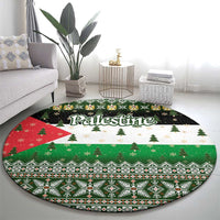 Palestine Christmas Round Carpet with Green-White Theme, Tree Ornaments, and Nativity Scene Motif - Wonder Print Shop