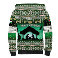 Palestine Christmas Sherpa Hoodie with Green-White Theme, Tree Ornaments, and Nativity Scene Motif - Wonder Print Shop