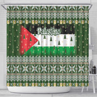 Palestine Christmas Shower Curtain with Green-White Theme, Tree Ornaments, and Nativity Scene Motif - Wonder Print Shop