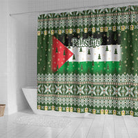 Palestine Christmas Shower Curtain with Green-White Theme, Tree Ornaments, and Nativity Scene Motif - Wonder Print Shop