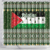 Palestine Christmas Shower Curtain with Green-White Theme, Tree Ornaments, and Nativity Scene Motif - Wonder Print Shop