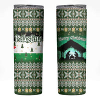 Palestine Christmas Skinny Tumbler with Green-White Theme, Tree Ornaments, and Nativity Scene Motif - Wonder Print Shop