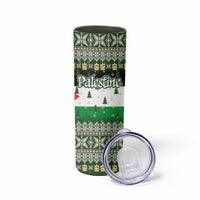 Palestine Christmas Skinny Tumbler with Green-White Theme, Tree Ornaments, and Nativity Scene Motif - Wonder Print Shop