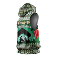 Palestine Christmas Sleeveless Hoodie with Green-White Theme, Tree Ornaments, and Nativity Scene Motif - Wonder Print Shop