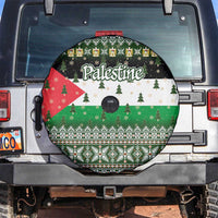 Palestine Christmas Spare Tire Cover with Green-White Theme, Tree Ornaments, and Nativity Scene Motif - Wonder Print Shop