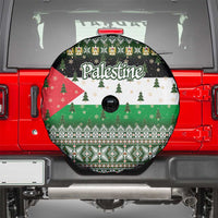 Palestine Christmas Spare Tire Cover with Green-White Theme, Tree Ornaments, and Nativity Scene Motif - Wonder Print Shop