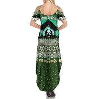 Palestine Christmas Summer Maxi Dress with Green-White Theme, Tree Ornaments, and Nativity Scene Motif - Wonder Print Shop