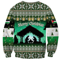 Palestine Christmas Sweatshirt with Green-White Theme, Tree Ornaments, and Nativity Scene Motif - Wonder Print Shop