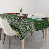Palestine Christmas Tablecloth with Green-White Theme, Tree Ornaments, and Nativity Scene Motif - Wonder Print Shop