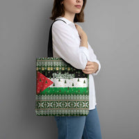 Palestine Christmas Tote Bag with Green-White Theme, Tree Ornaments, and Nativity Scene Motif - Wonder Print Shop