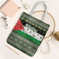 Palestine Christmas Tote Bag with Green-White Theme, Tree Ornaments, and Nativity Scene Motif - Wonder Print Shop