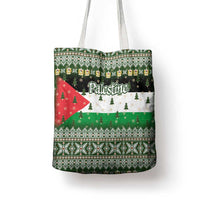 Palestine Christmas Tote Bag with Green-White Theme, Tree Ornaments, and Nativity Scene Motif - Wonder Print Shop