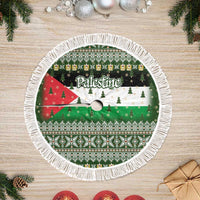 Palestine Christmas Tree Skirt with Green-White Theme, Tree Ornaments, and Nativity Scene Motif - Wonder Print Shop