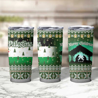 Palestine Christmas Tumbler Cup with Green-White Theme, Tree Ornaments, and Nativity Scene Motif - Wonder Print Shop