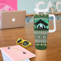 Palestine Christmas Tumbler With Handle with Green-White Theme, Tree Ornaments, and Nativity Scene Motif - Wonder Print Shop