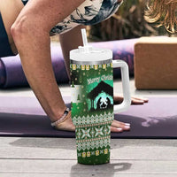 Palestine Christmas Tumbler With Handle with Green-White Theme, Tree Ornaments, and Nativity Scene Motif - Wonder Print Shop