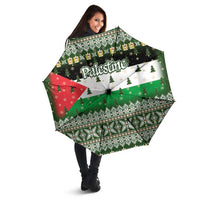 Palestine Christmas Umbrella with Green-White Theme, Tree Ornaments, and Nativity Scene Motif - Wonder Print Shop