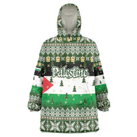 Palestine Christmas Wearable Blanket Hoodie with Green-White Theme, Tree Ornaments, and Nativity Scene Motif - Wonder Print Shop