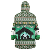 Palestine Christmas Wearable Blanket Hoodie with Green-White Theme, Tree Ornaments, and Nativity Scene Motif - Wonder Print Shop
