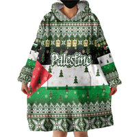 Palestine Christmas Wearable Blanket Hoodie with Green-White Theme, Tree Ornaments, and Nativity Scene Motif - Wonder Print Shop